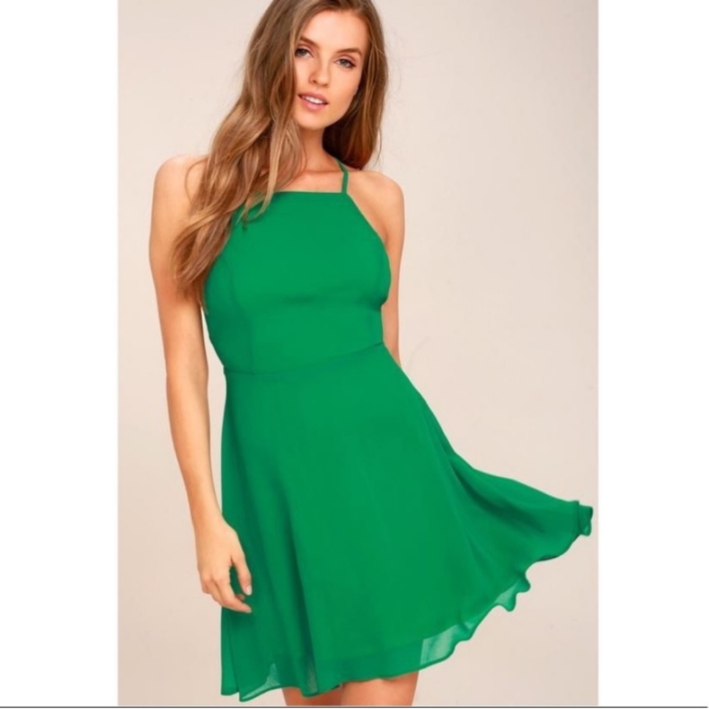 Lulu's Letter of Love Backless Skater Dress Green Size Small